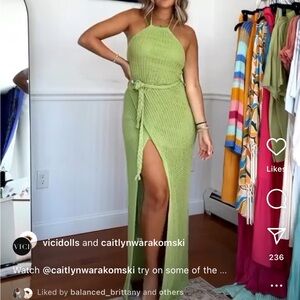Vici x Caitlyn green crochet maxi dress NWT